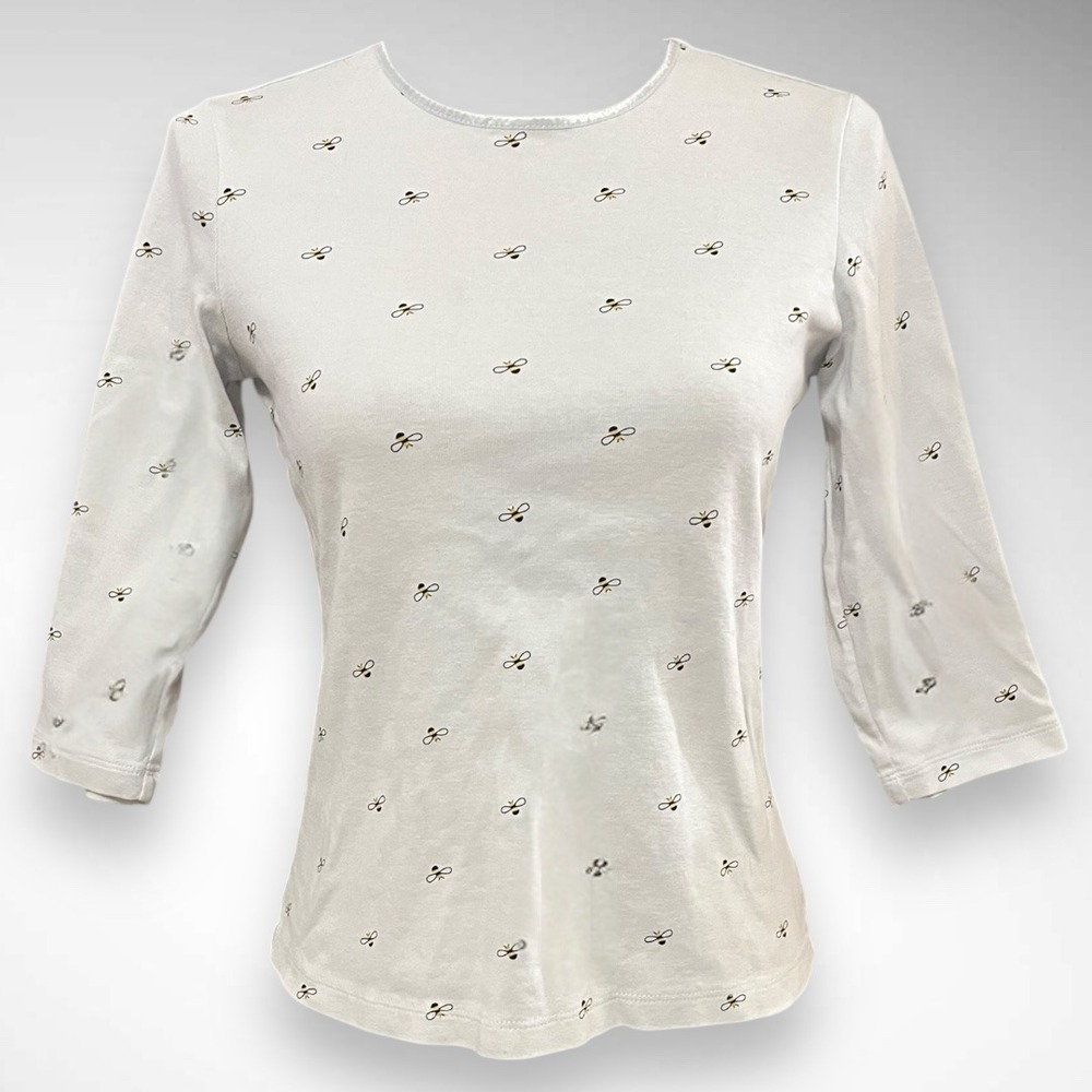CHRISTOPHER & BANKS White Cotton 3/4 Sleeve With Bee‎ Print Small | GUC